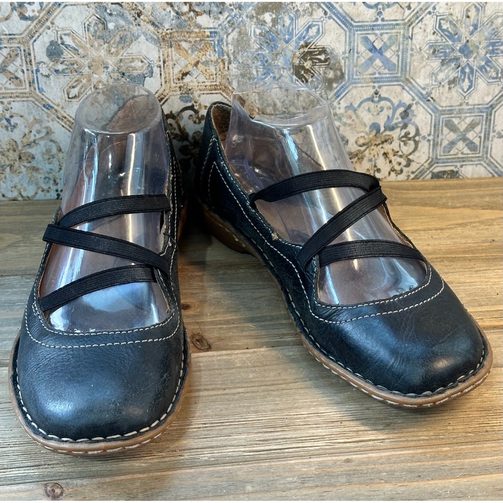 b.o.c. Mary Jane Flats Leather Strappy Shoes Womens 8.5 Black Excellent